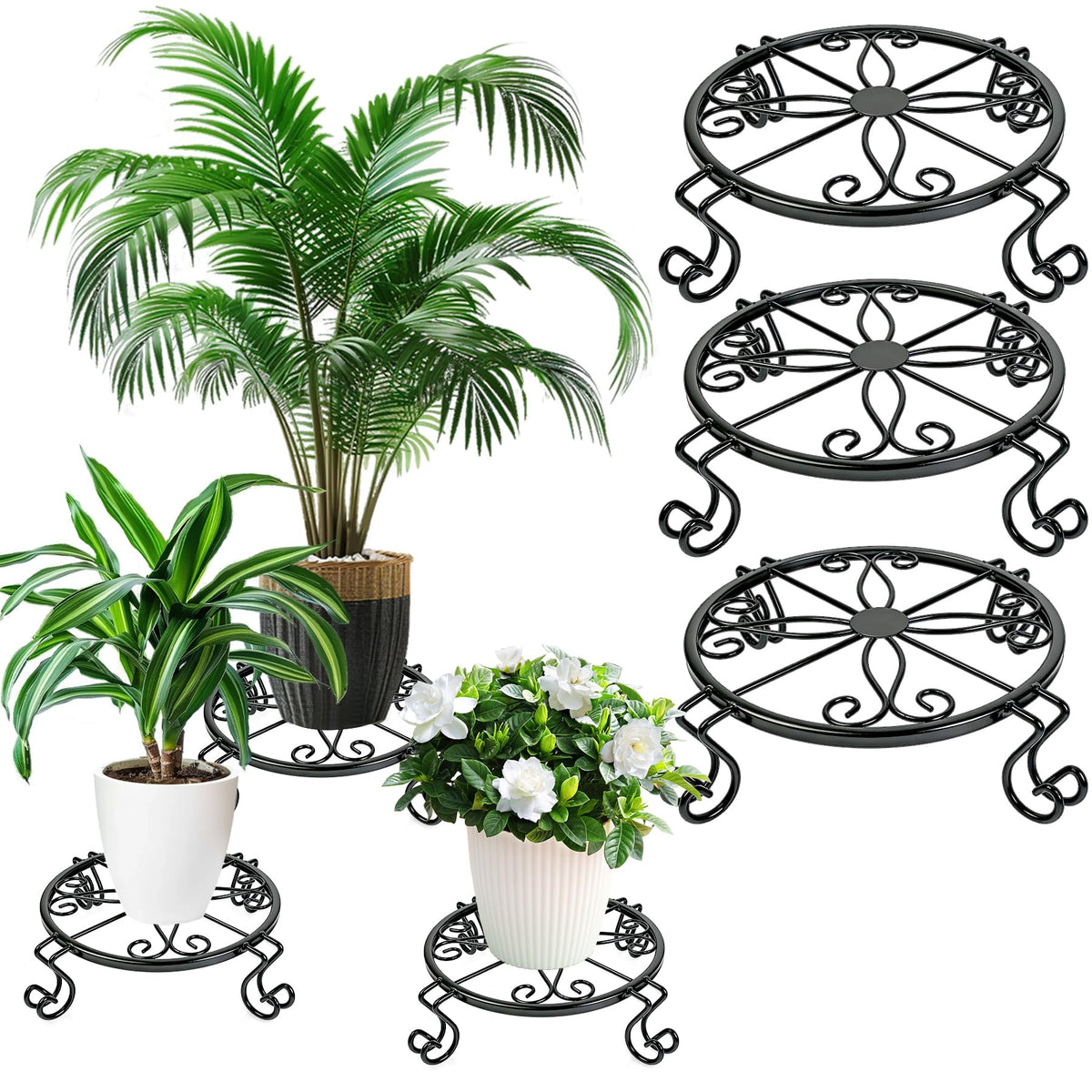 Kylinbigda metal plant stand round flower pattern offers stylish indoor display.