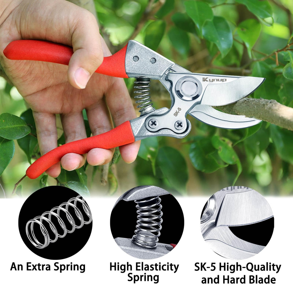Kynup pruning shears aluminum handles are light yet sturdy.