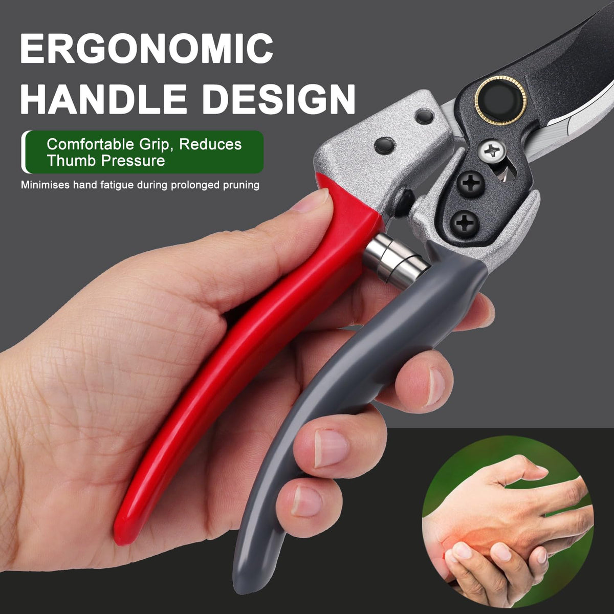 Kynup ergonomic handle reduces fatigue for long pruning sessions.