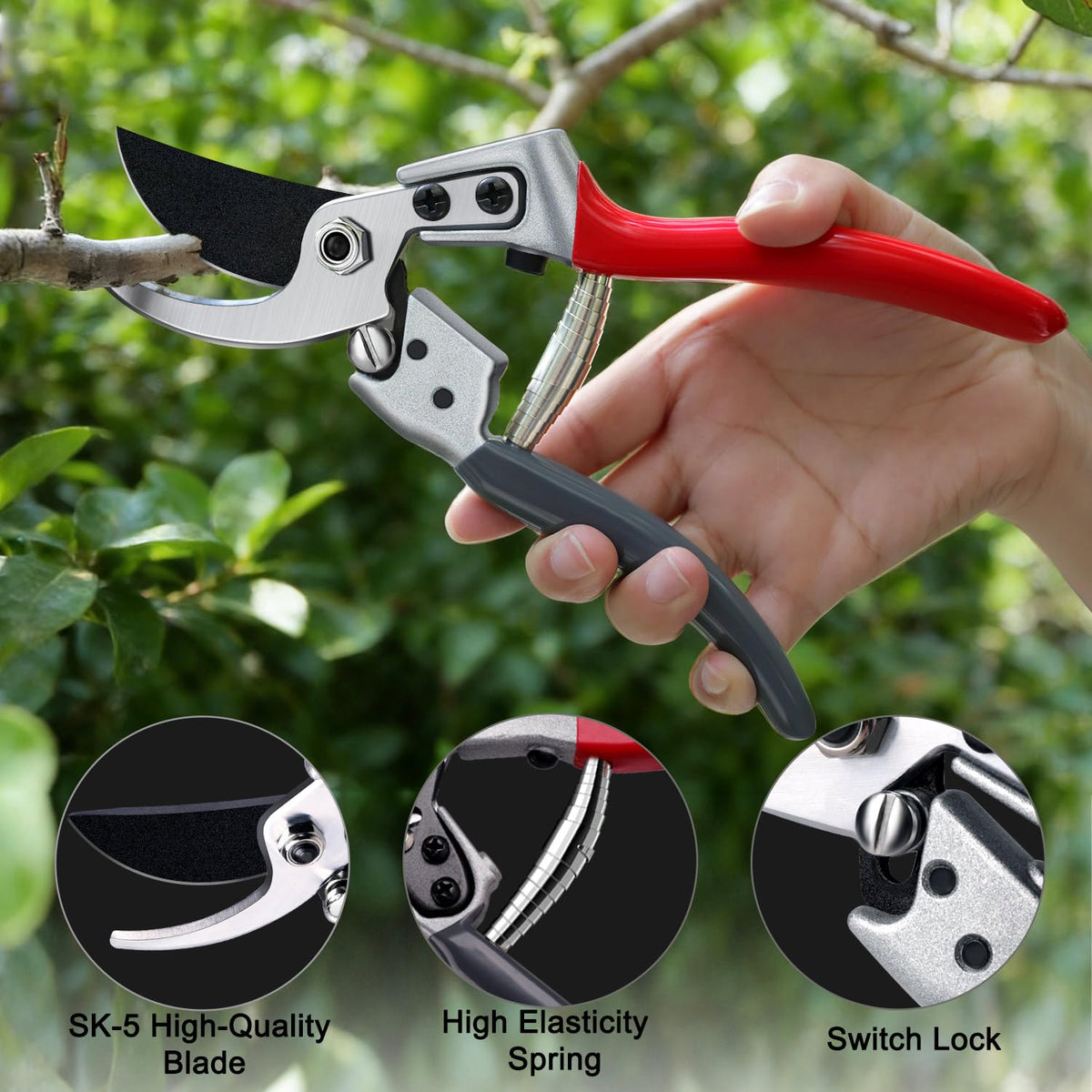 Kynup pruner demonstrates elastic spring reducing effort.