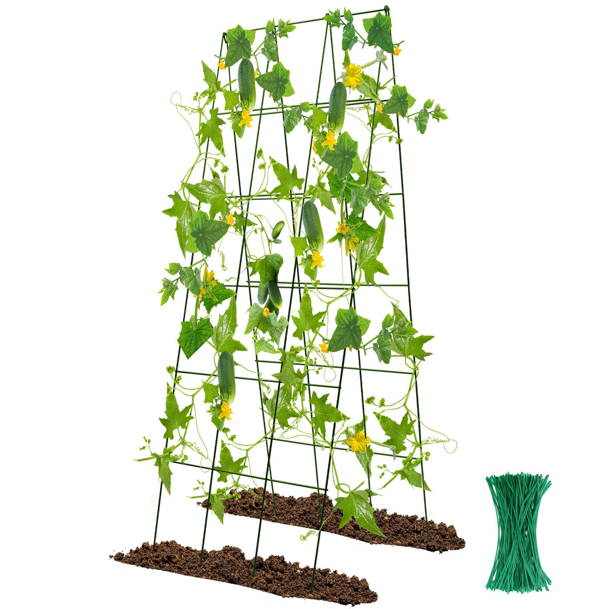 Kyrieval 48x18 cucumber trellis foldable A-frame supports climbing vines neatly.