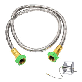 Kytvl 5ft short garden hose shows stainless steel construction for durability in harsh outdoor conditions.