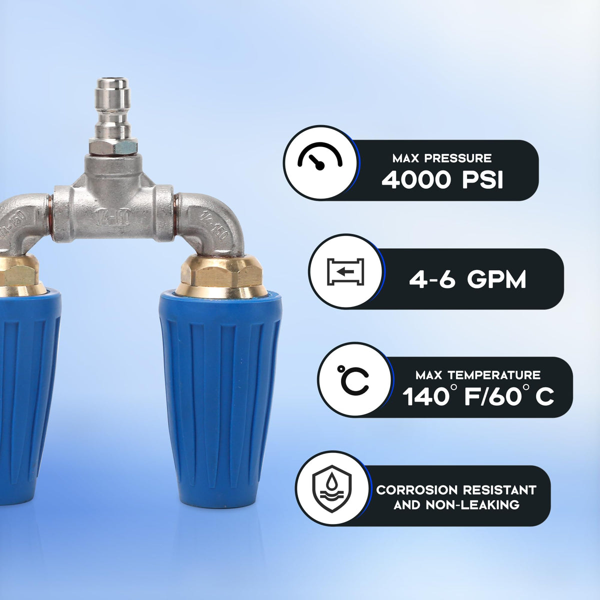 Kytvl Dual Turbo Nozzle 1/4-inch quick connect for easy tool-free attachment.