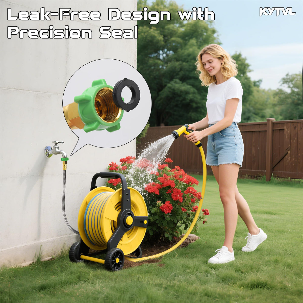 Kytvl hose reel compatibility supports easy attachment to reels and fixtures.
