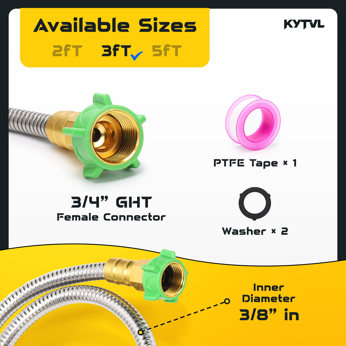 Kytvl kink-free flexible metal hose ideal for tight spots and garden tasks