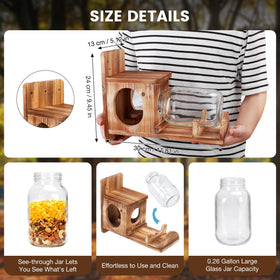 Kyuuhiku feeder shows 1-liter jar capacity, reducing refills.