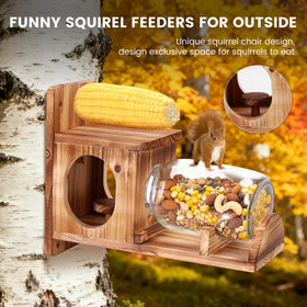 Kyuuhiku squirrel feeder with glass jar for easy food monitoring.