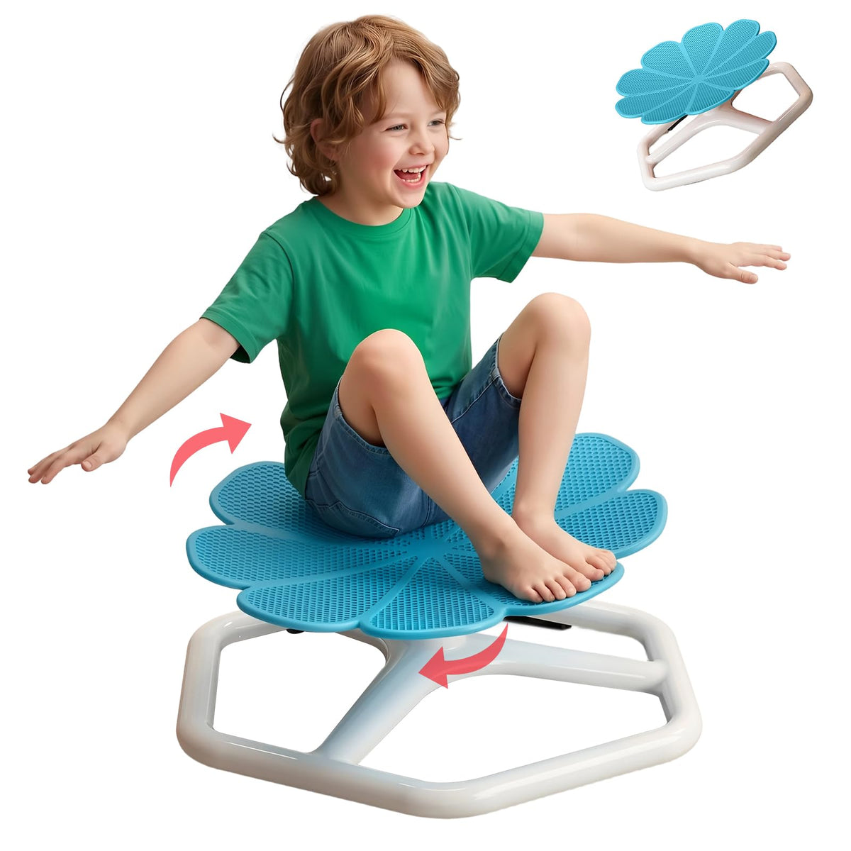 KYZDZQ spinning chair blue front view promotes balance and focused play for kids