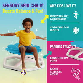 KYZDZQ spinning chair blue side view supports coordination during active indoor play