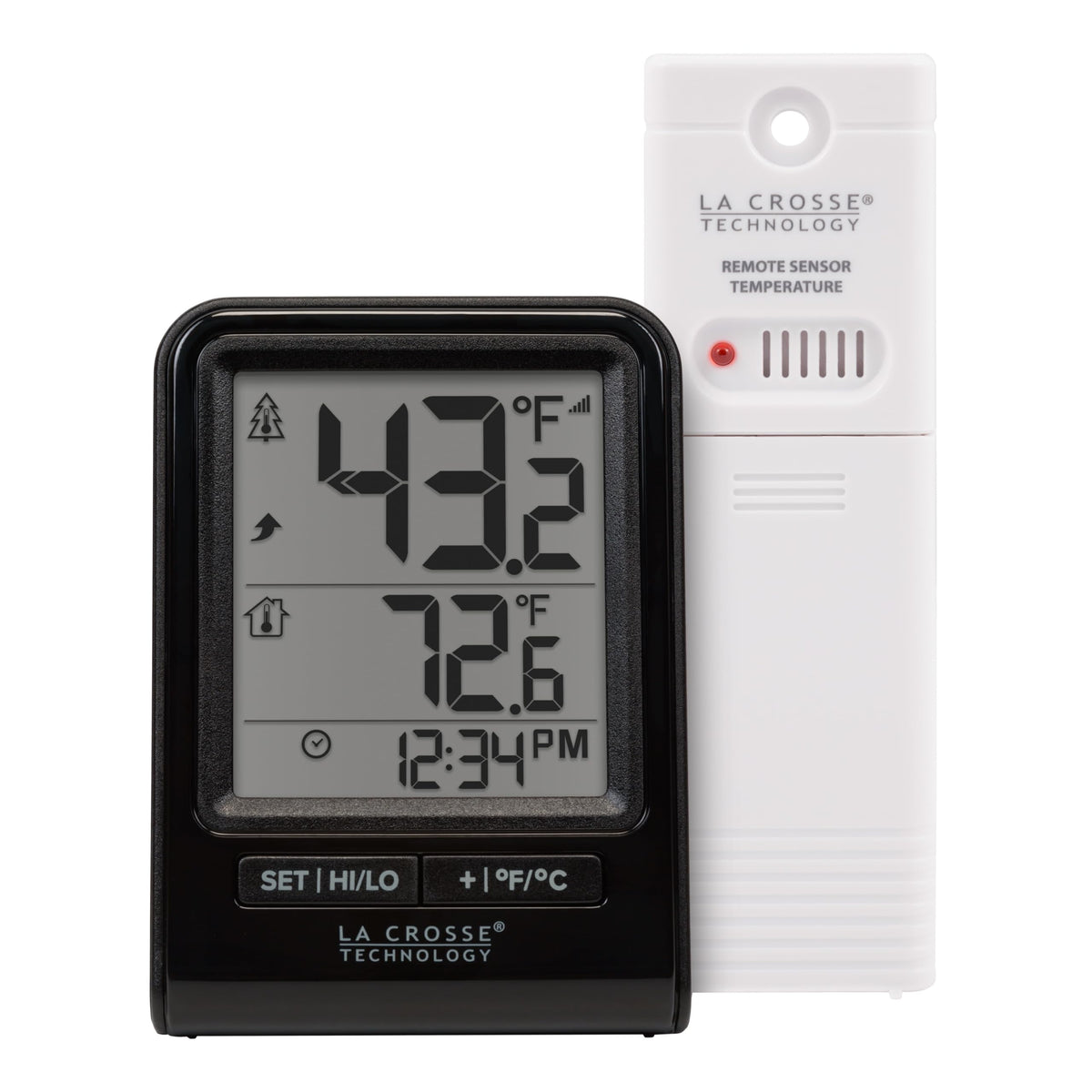 La Crosse 308-1409BNH-CBP front display for quick indoor/outdoor temperature checks