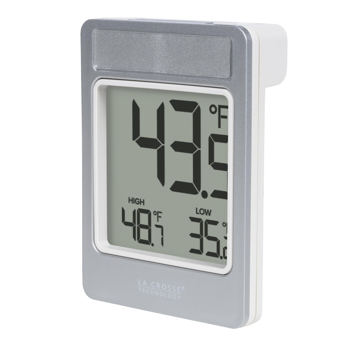 La Crosse 314-519 battery-operated window-mounted thermometer for inside-outside readings.