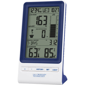 La Crosse 724-1415BL rain station front display shows live readings for quick weather checks