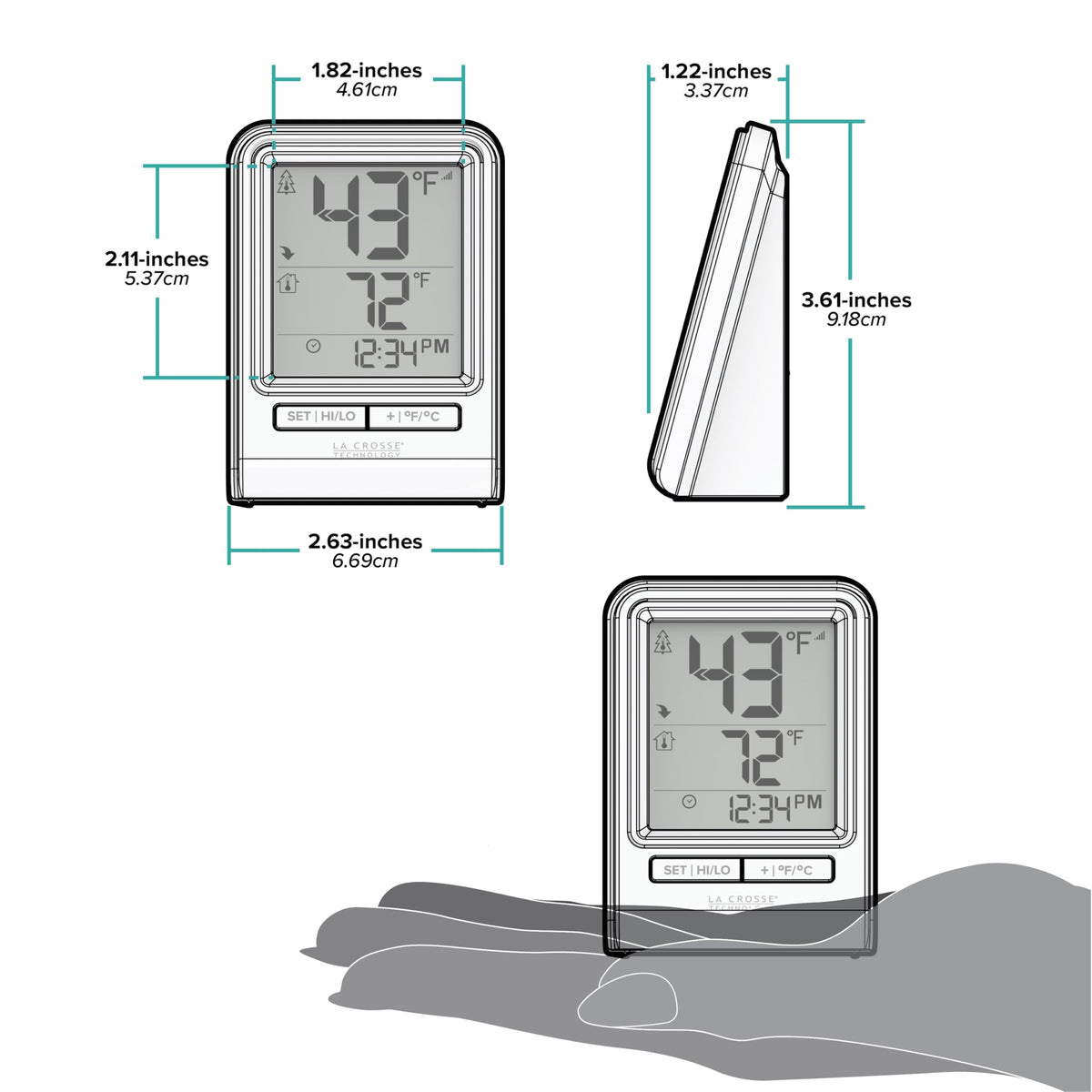 La Crosse Technology 308-1409WNH-CBP clear indicators for signal strength and low battery.