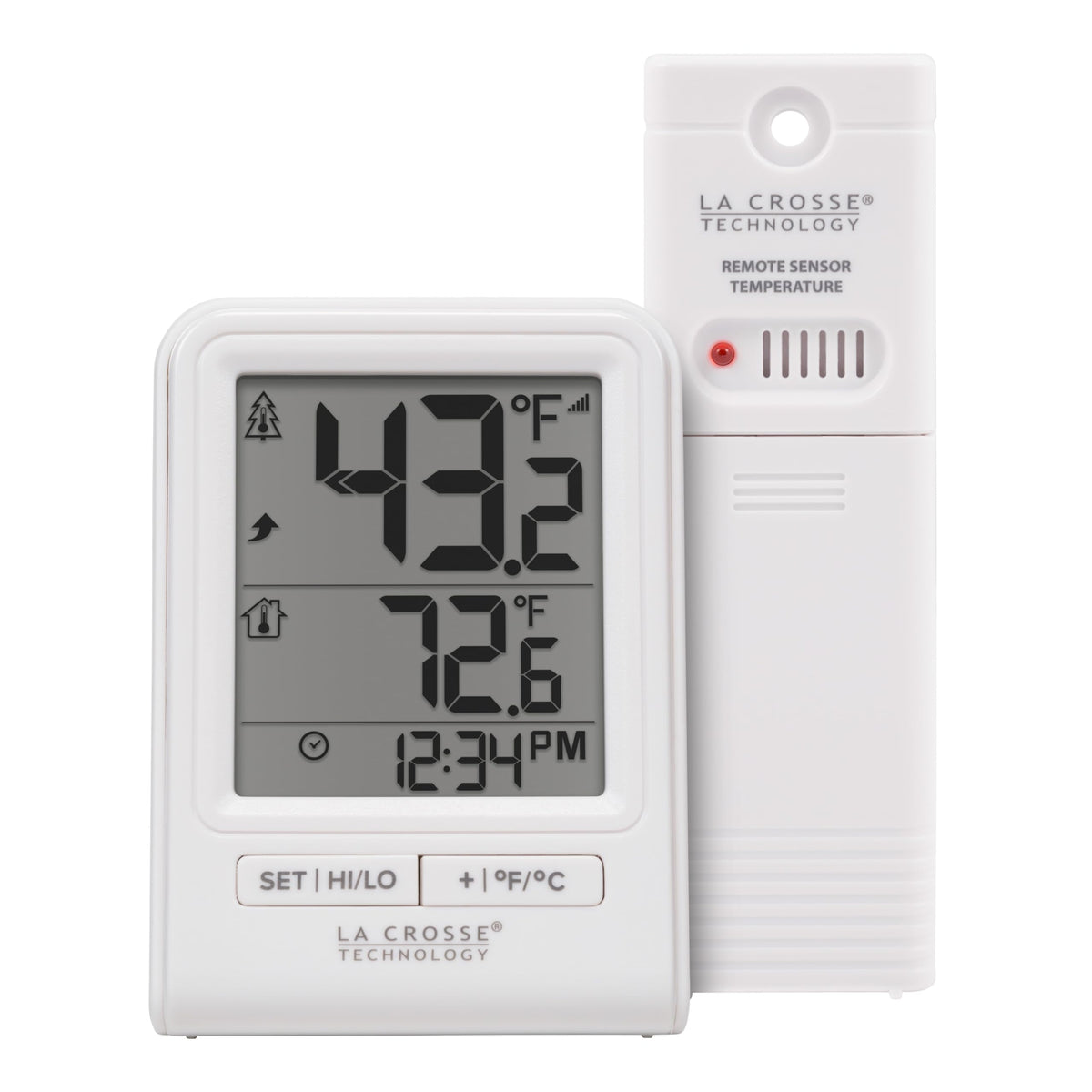 La Crosse Technology 308-1409WNH-CBP wireless thermometer front display shows indoor and outdoor temps at a glance.