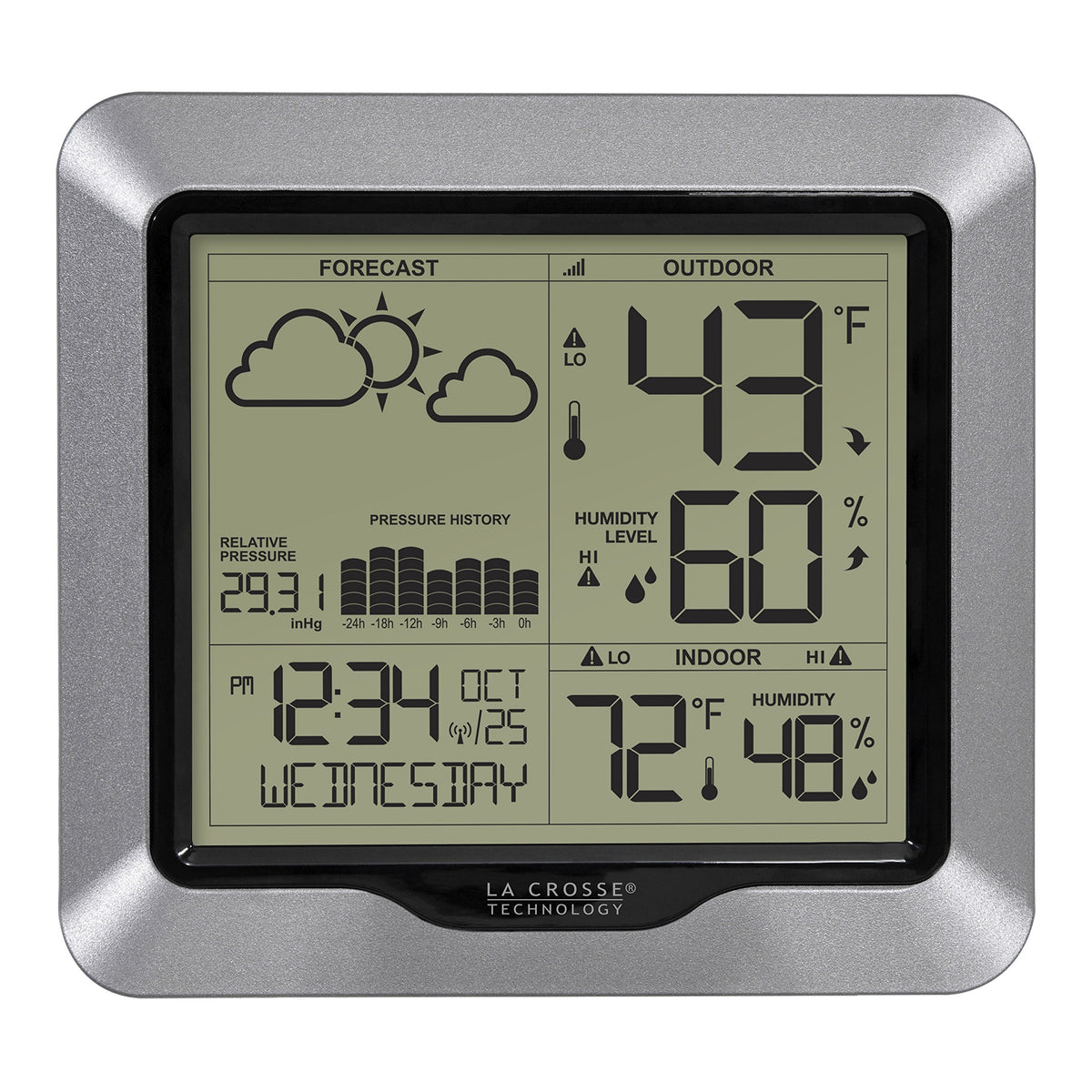 La Crosse Technology advanced weather station display for quick backyard readings.
