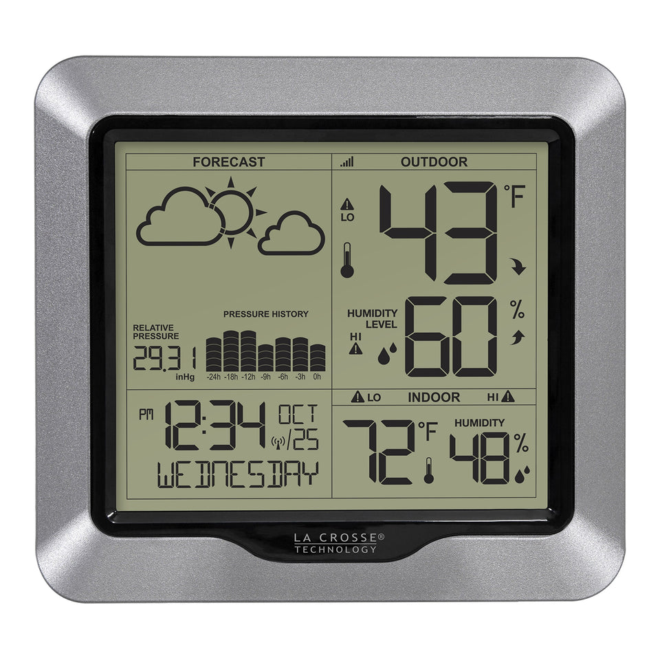 La Crosse Technology advanced weather station display for quick backyard readings.
