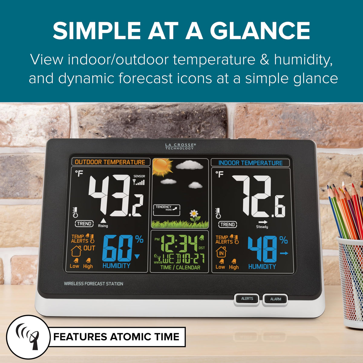 La Crosse atomic time display keeps date and time accurate with automatic DST
