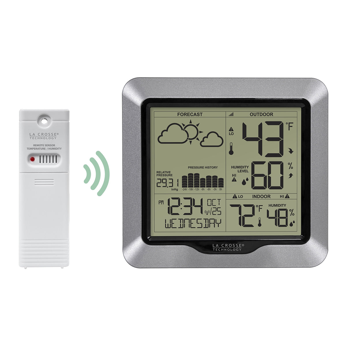 Forecast icons on the La Crosse display indicate conditions for planning outdoor activities.