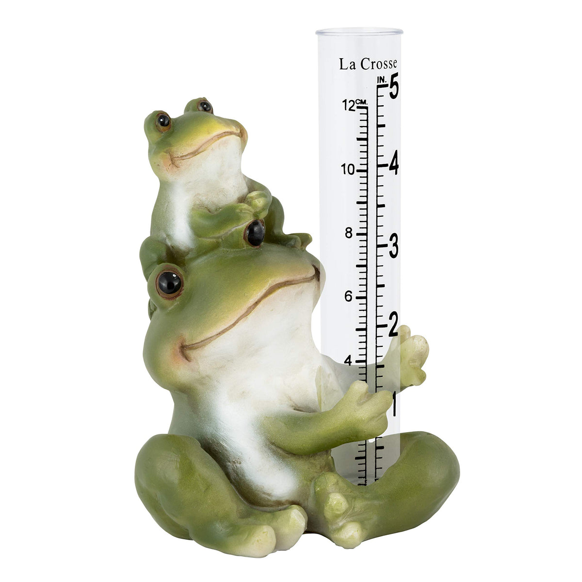 La Crosse polyresin frog figurine housing clear gauge for decorative practicality.