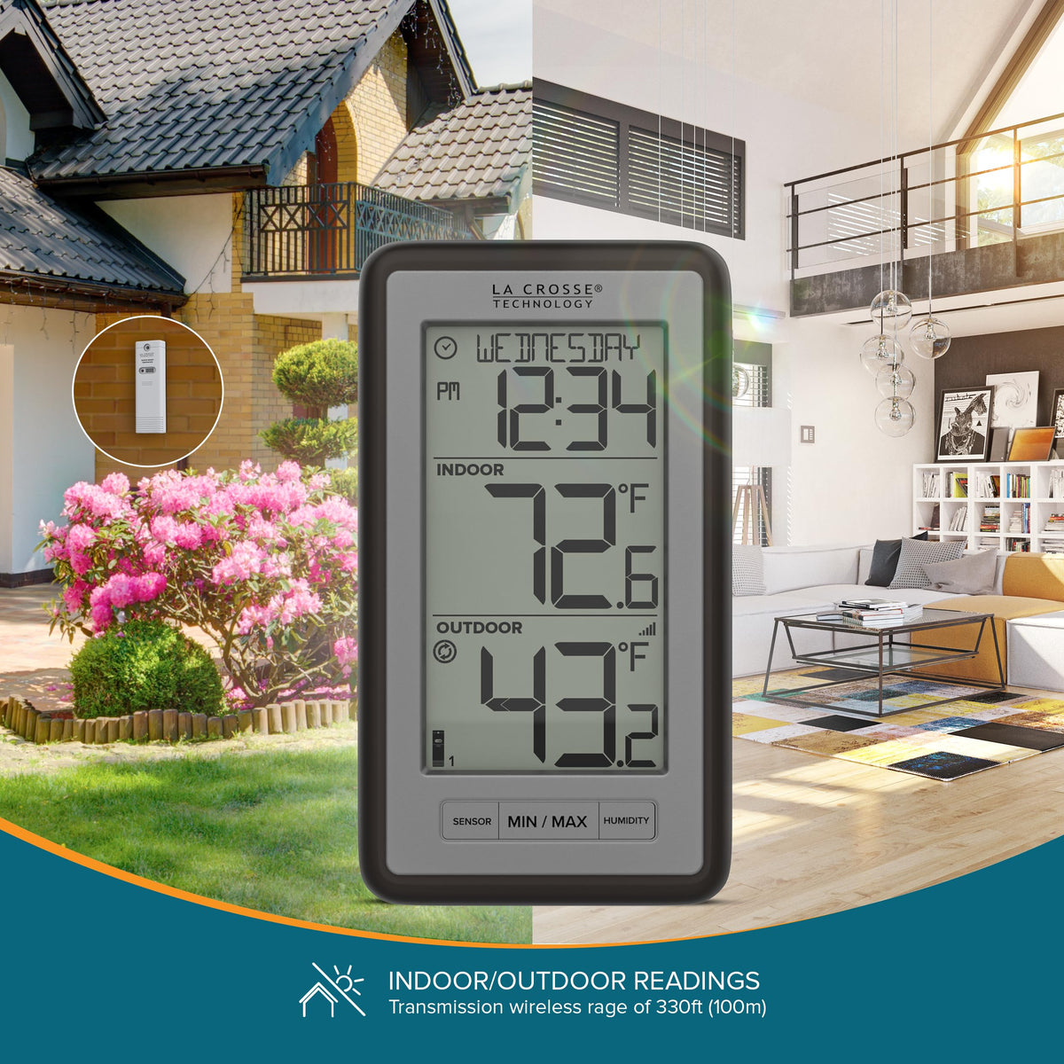 La Crosse WS-9160UV3 outdoor sensor provides real-time outdoor readings.