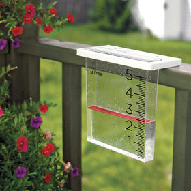La Crosse Waterfall Rain Gauge's durable plastic body withstands outdoor use year-round.