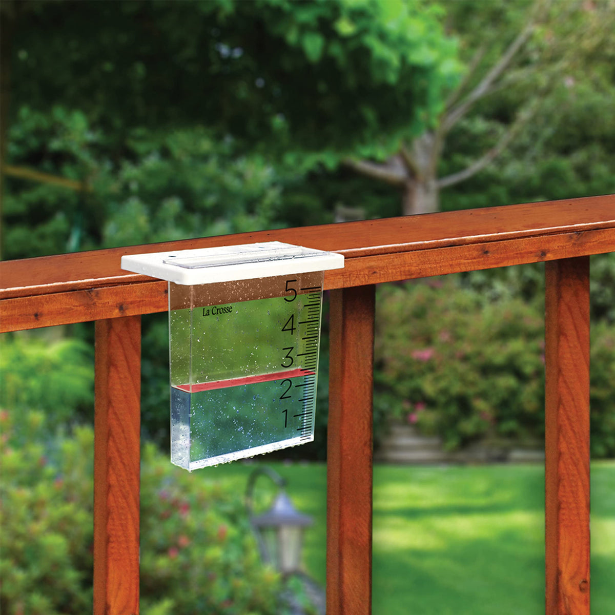 La Crosse Waterfall Rain Gauge features a bright red floating marker for quick checks.