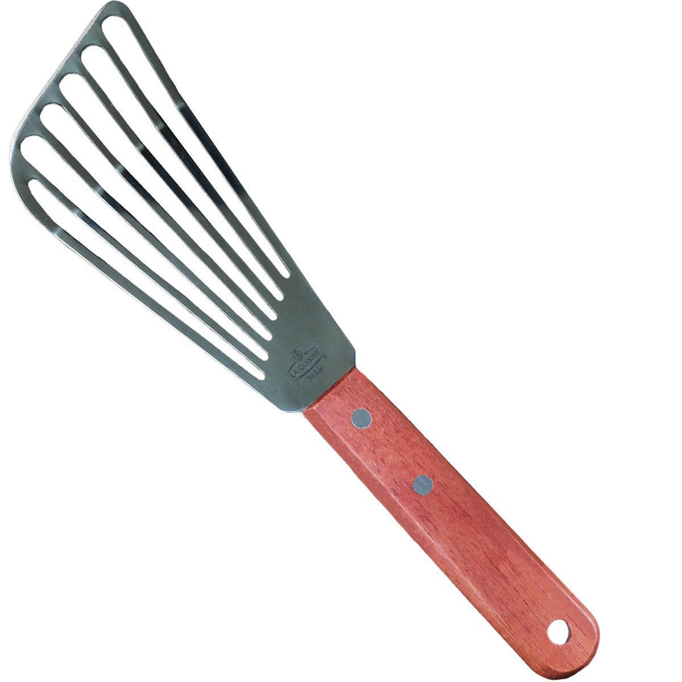 La Cuisine fish slotted spatula blade close up for precise flipping and drainage