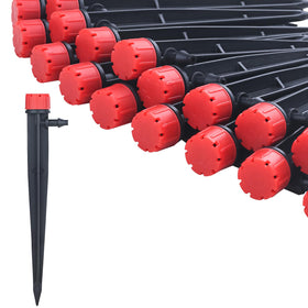 La Farah 50pcs drip emitters with a 5-inch stake for precise garden irrigation