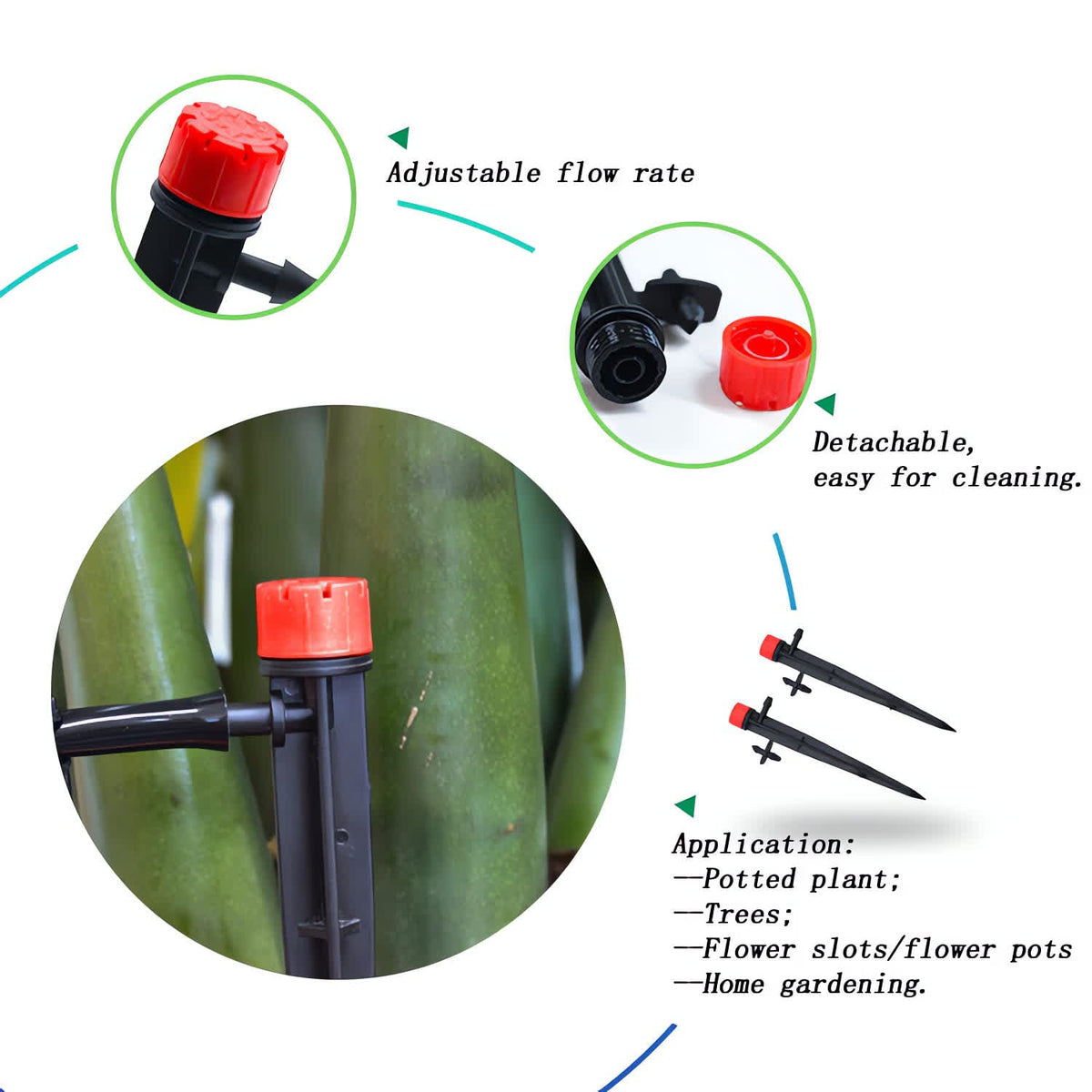 La Farah adjustable cap on drip emitter enables precise watering.