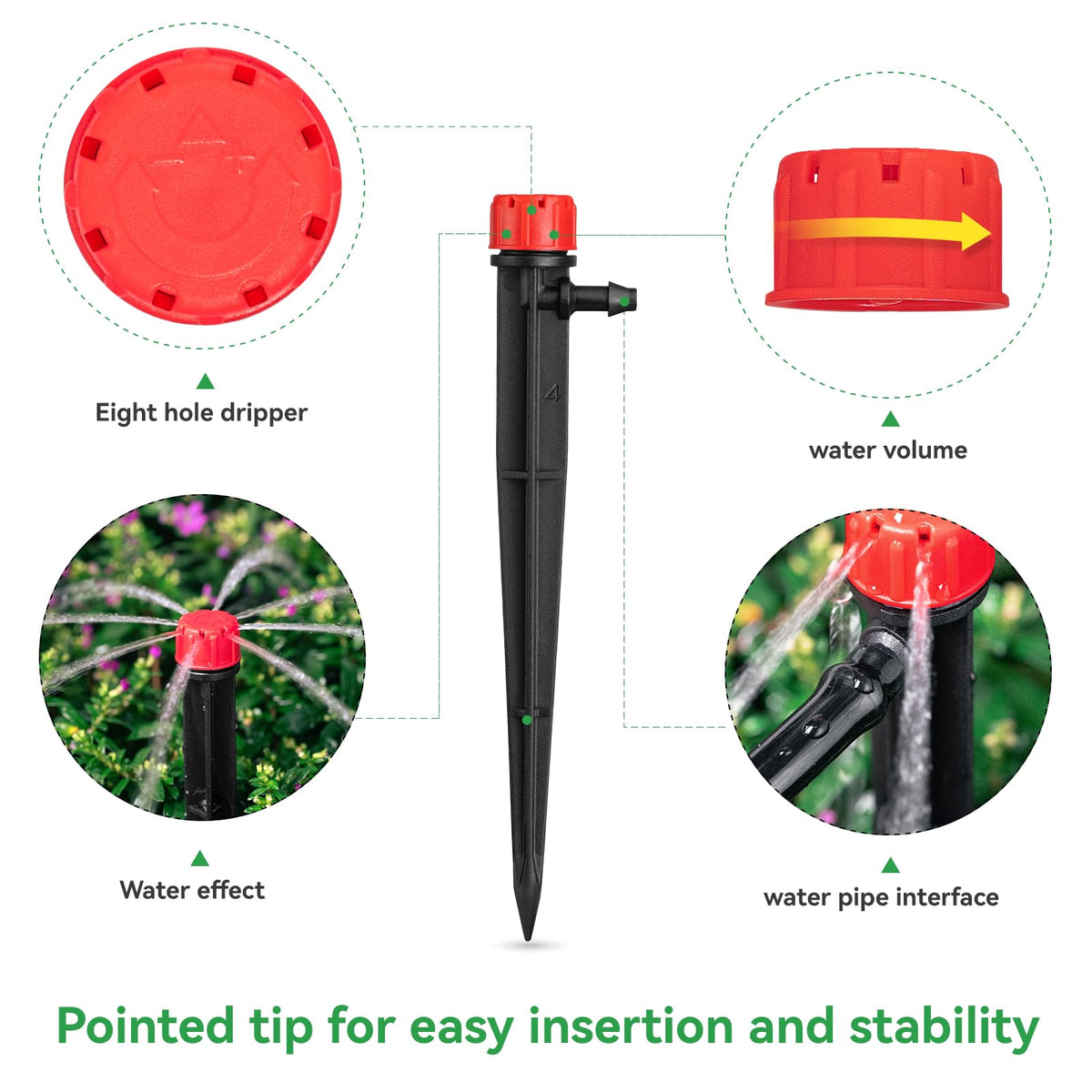 La Farah drip emitter with adjustable flow cap for customizable watering