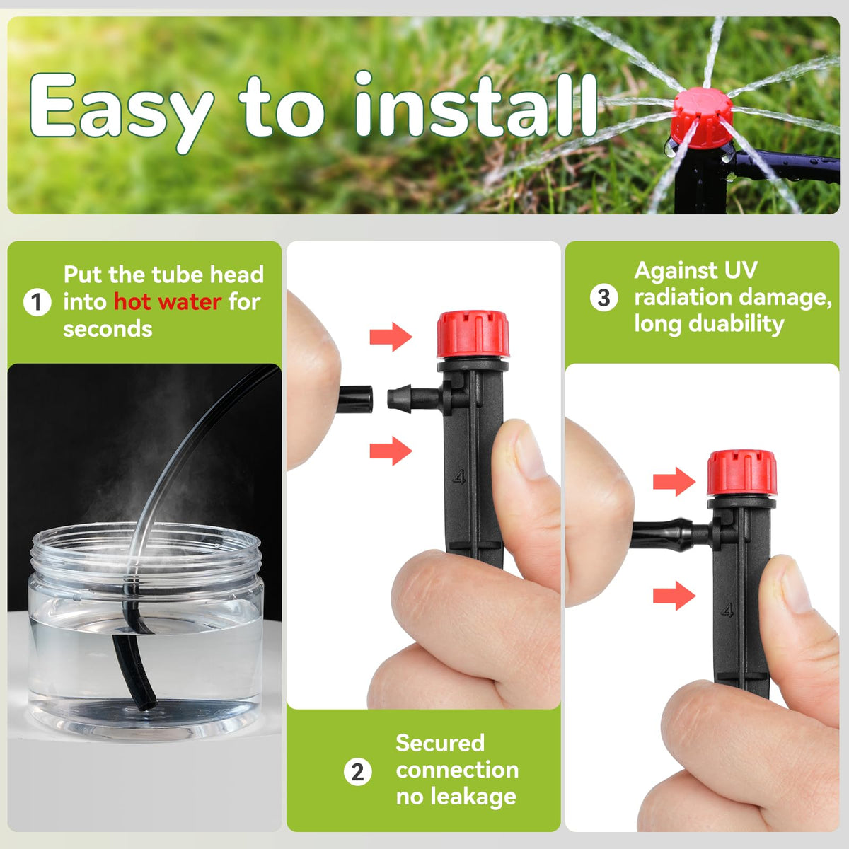 La Farah drip emitter stake shown for grow bags and pots.