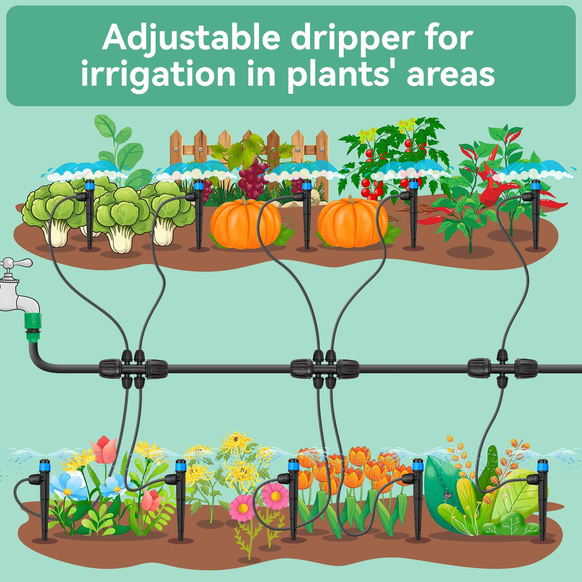 La Farah garden irrigation emitter system supports precise watering in pots and grow bags.