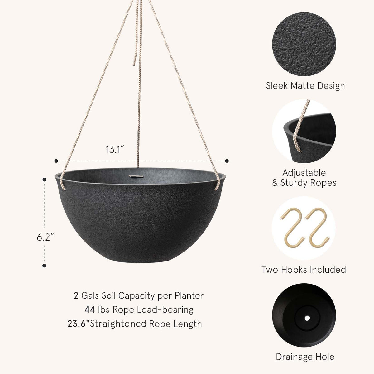 LA JOLIE MUSE drainage hole and removable plug for easy water control.