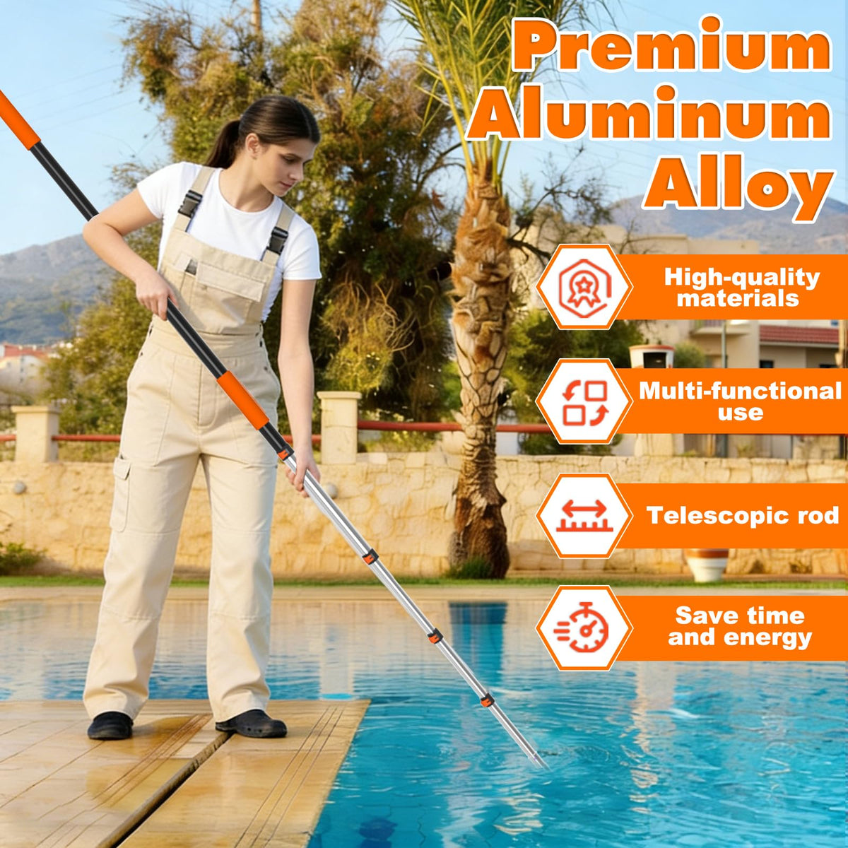 LAANPOLE 16ft durable aluminum pole built to withstand heavy use in pools.