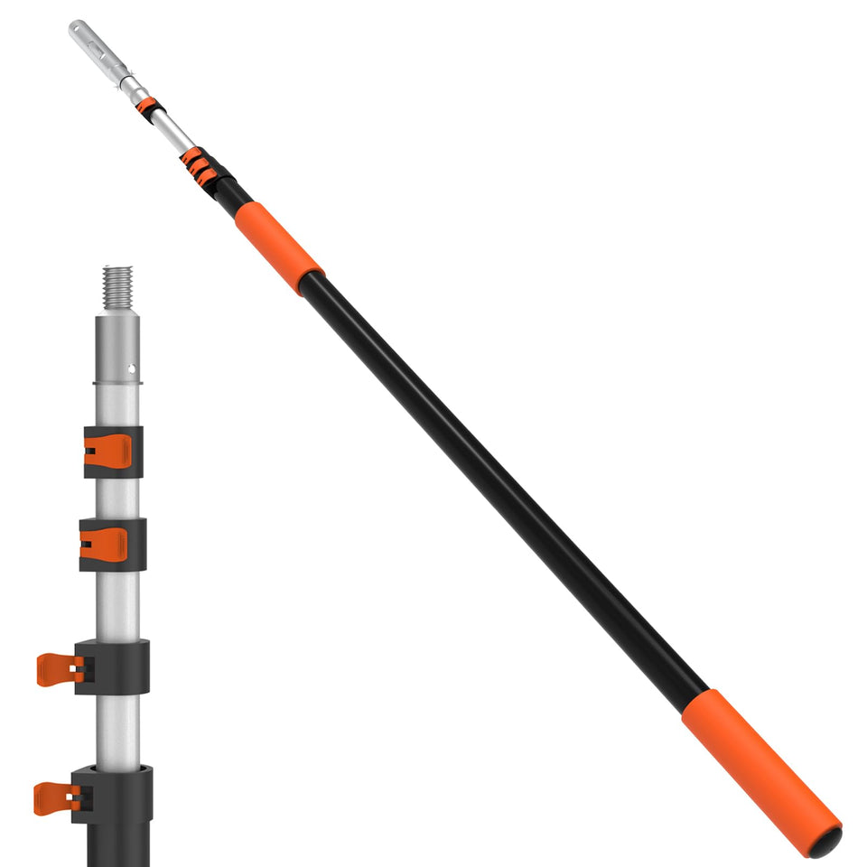 LAANPOLE telescopic pool pole extended for long-reach cleaning and skimming.