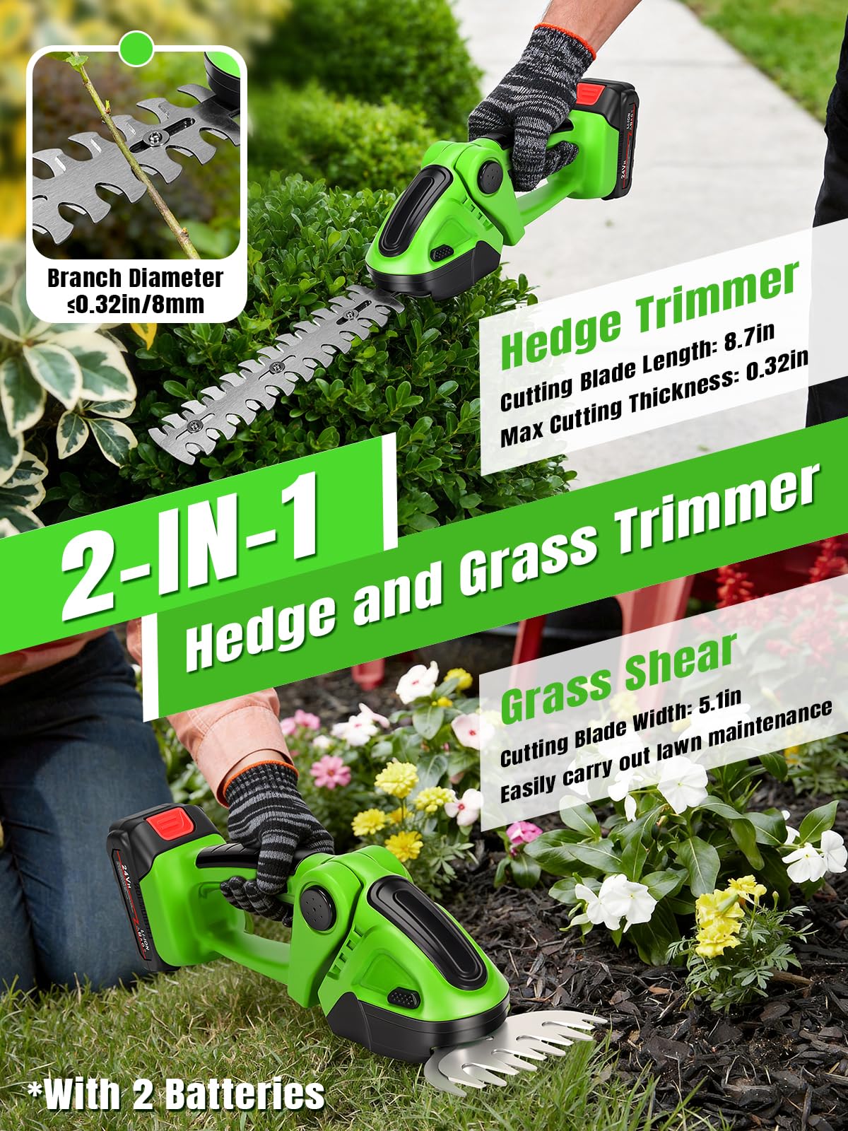 laapee hedge trimmer dual battery pack enables extended cordless use