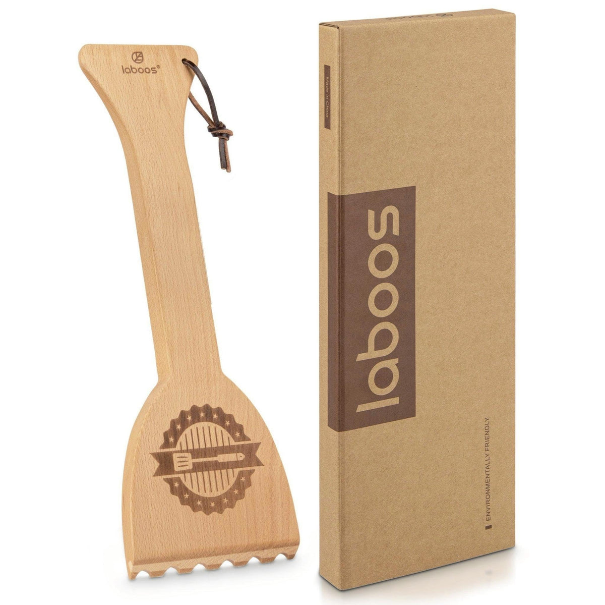 Laboos durable cleaning tool suitable for grill grates and wooden surfaces.