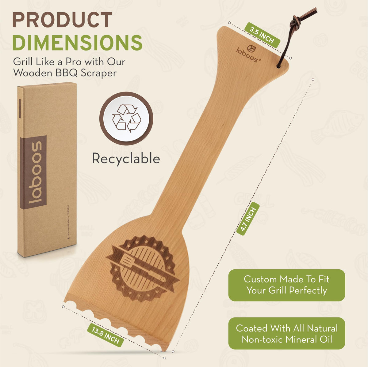 Laboos metal bristle-free design detail emphasizing safer grilling.