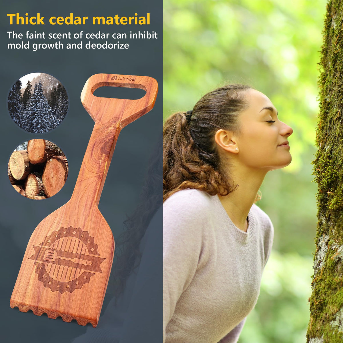 Laboos Cedar aroma released during use enhances grilling experience.