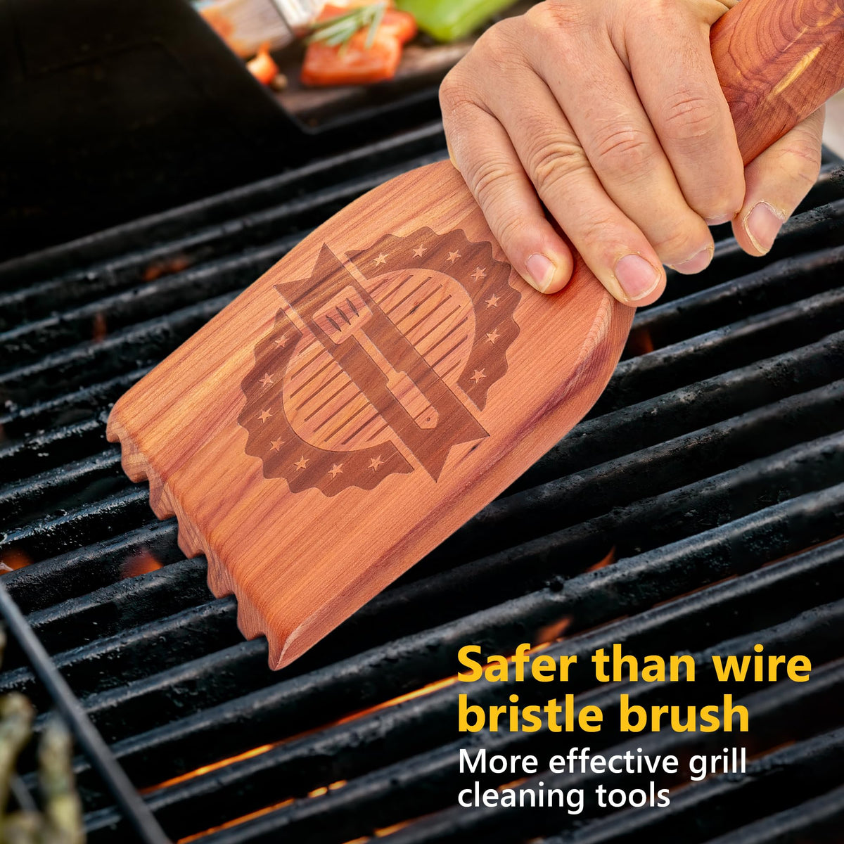 Laboos Cedar Scraper fits Traeger grills for a seamless cleaning fit.