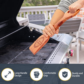 Laboos Cedar wood scraper offers bristle-free cleaning for grill safety.