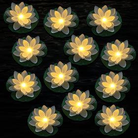 LACGO 12-piece floating lotus lights drift on water for tranquil pool ambiance