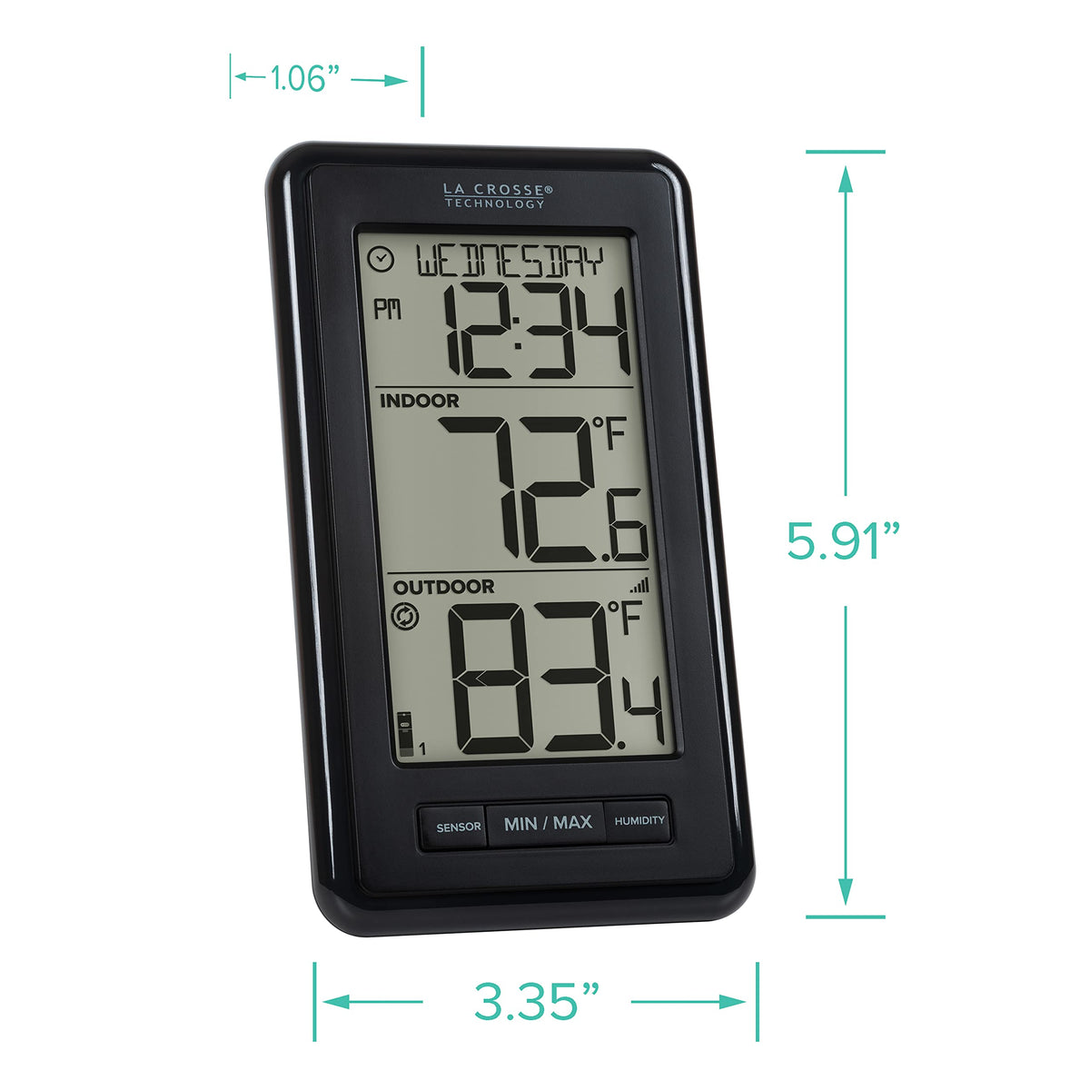 La Crosse outdoor temperature sensor TX141-Bv4 included for remote readings.