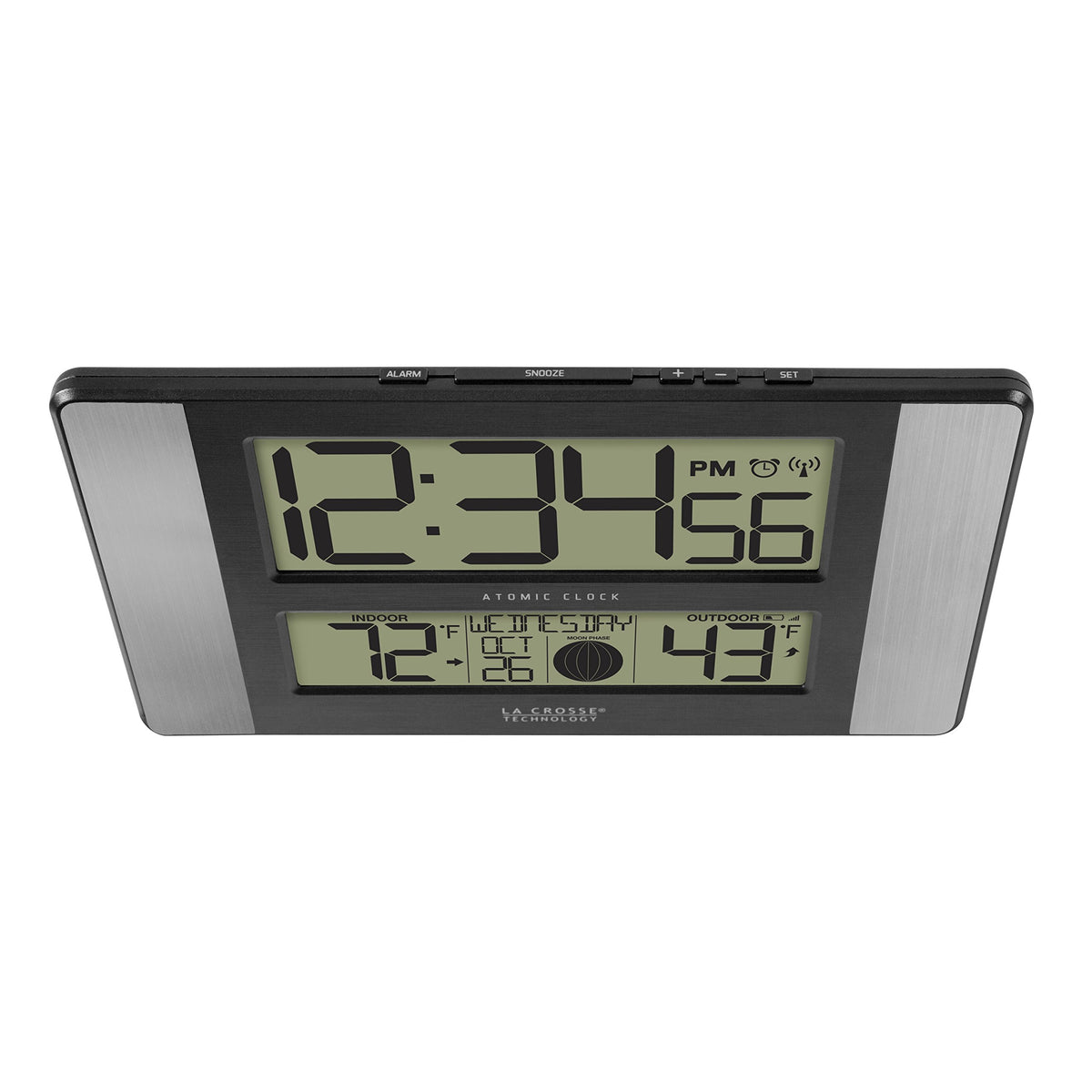 La Crosse 513-1417AL-INT outdoor sensor transmitting wireless temperature data to the clock.