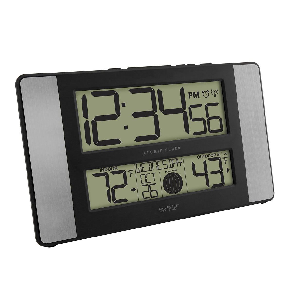 La Crosse 513-1417AL-INT wall-mount clock shown in a kitchen setting.