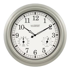 La Crosse WT-3181PL-Q 18 inch dial viewed on a wall for quick time check.