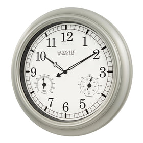 La Crosse WT-3181PL-Q clock with pewter frame and large dial for easy reading.