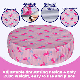 Ladadee foldable dog pool cover on a 48-inch pool showing easy fit and debris protection
