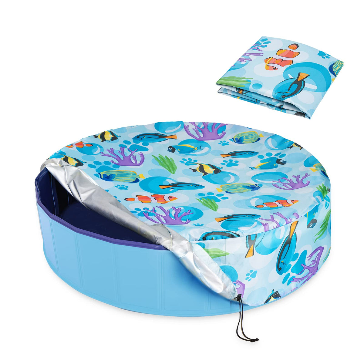 Ladadee ocean-pattern foldable pool cover for 32in pools, helps keep debris out.