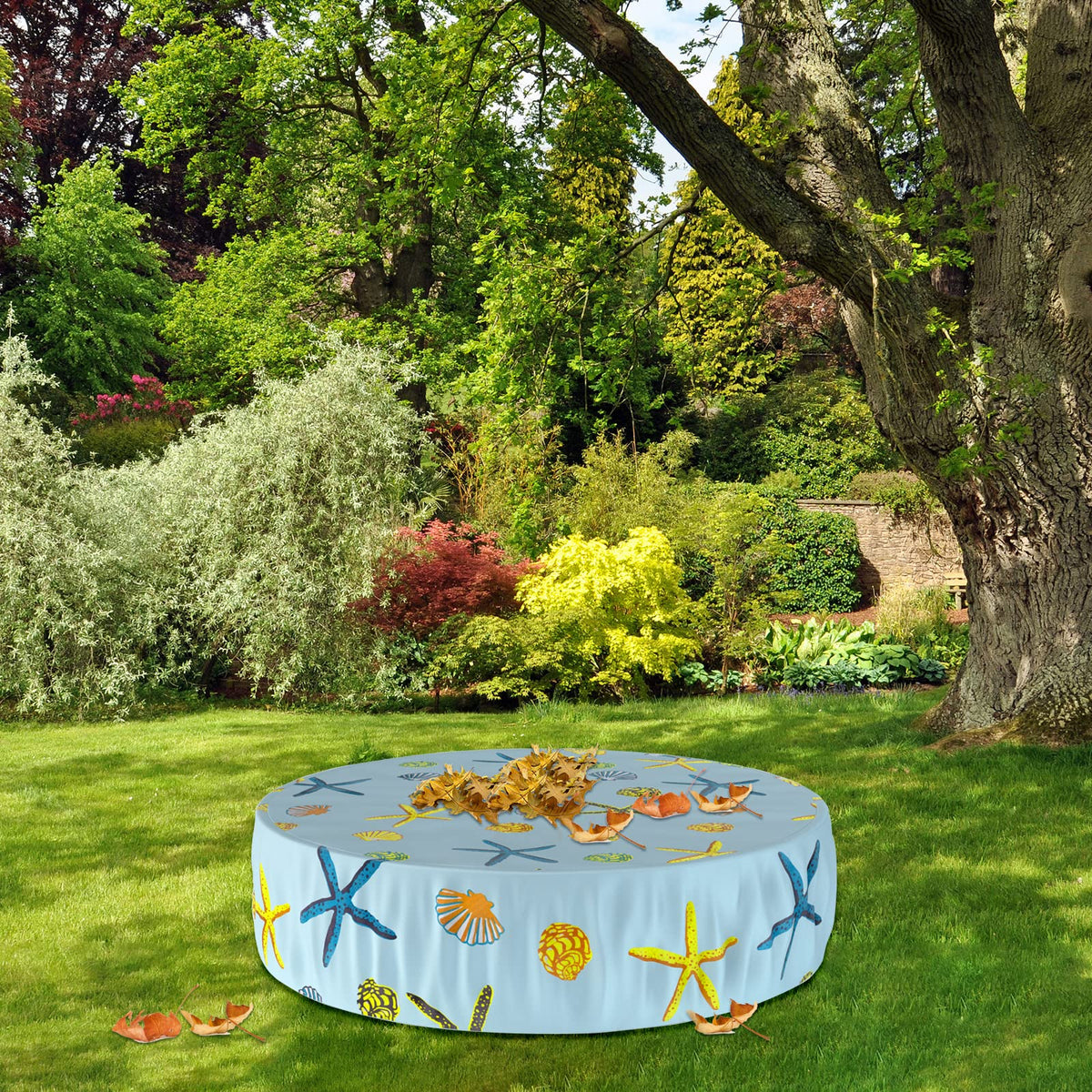 Ladadee round pool cover protects tables and grills outdoors.